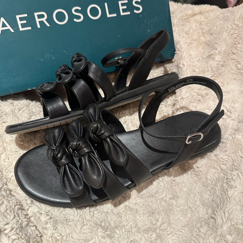 AEROSOLES size 8.5 Warsaw Black Comfort Bow Sandals NEW - Picture 4 of 16